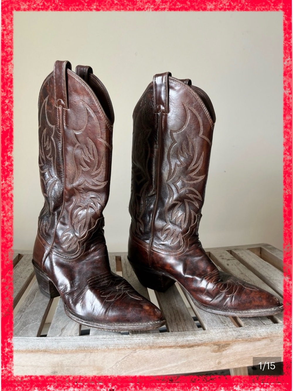 Vintage Justin 2220 Cowboy Boots Brown Leather Snip Toe 7B USA Western